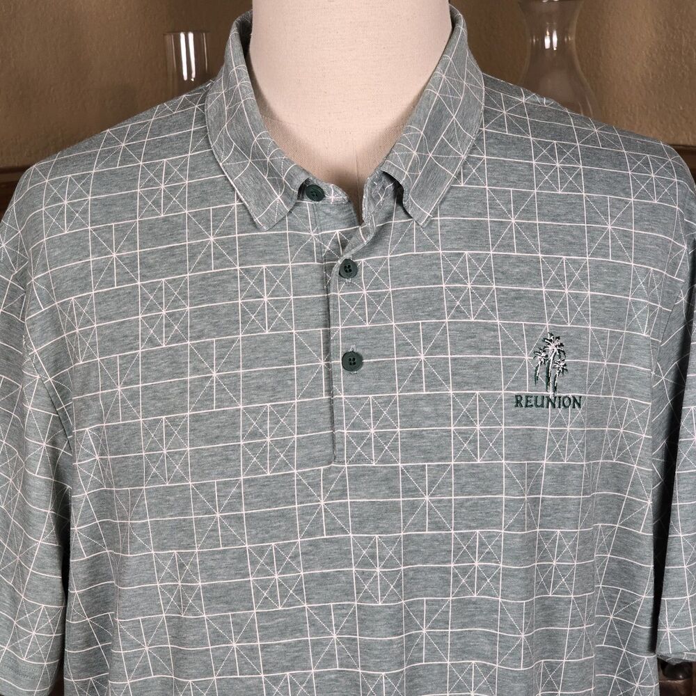 Adidas Green Polo White Geometric Designs 2XL Reunion Logo